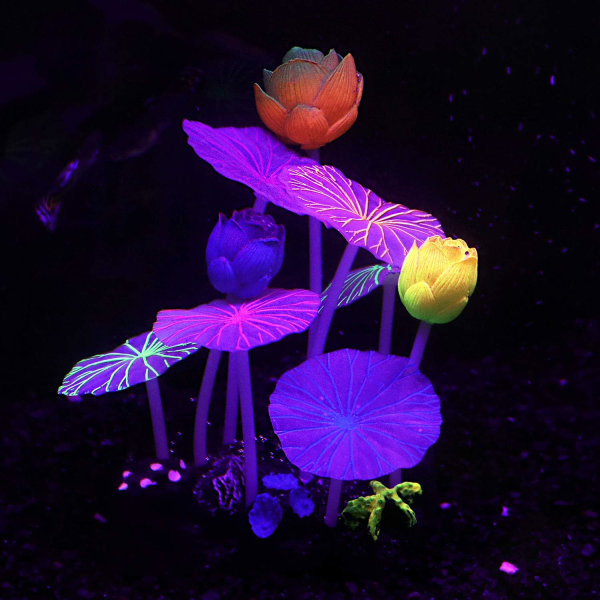Glödande effekt lotus dekoration silikon dekoration akvarium dekoration akvarium med sugkopp