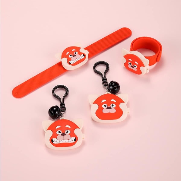 4-pack Turning Panda Röd Armband Armband, Nyckelring Silikon Party Favors Barn Påsk Korg Ägg Filler Födelsedagspresenter
