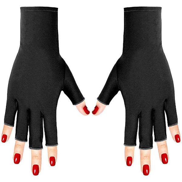 1 Par UV Beskyttende Manicure Handsker, UV Beskyttet Sort til Kvinder