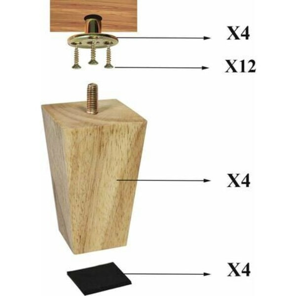 Set med 4 möbelben av trä - Soffben - M8-bultar (10 cm)