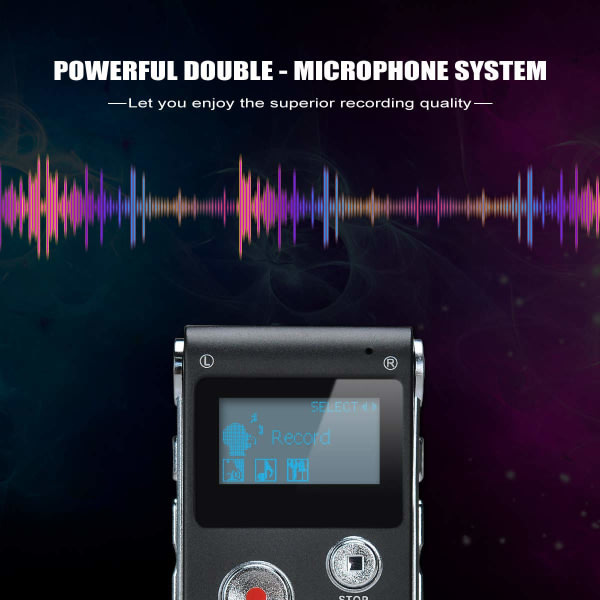 Bærbar digital stemmeopptaker Lydstemmeopptaker Diktafon LCD-opptaker MP3-spiller-8GB (svart)