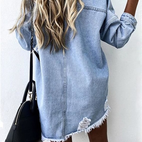Oversized Denimjakke Distressed Boyfriend Jean Coat Jeans Truckerjakke-X44-
