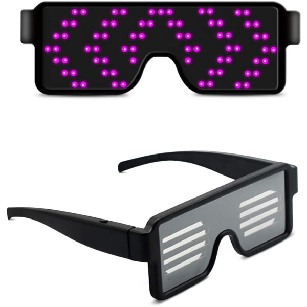 Trådløse LED-briller Festpynt USB Genopladelig 11 Mønstre Dynamic Neon Glow Party Briller Barer Fødselsdag Halloween Rave (Pink)