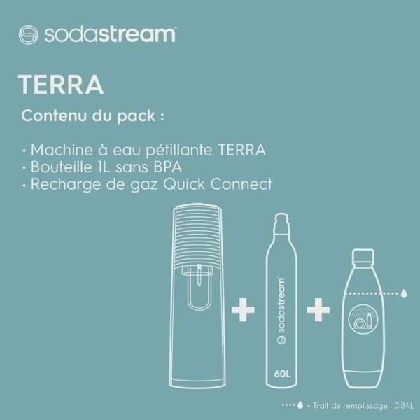 Sodastream kullsyremaskin - TERRA Hvit - 1 flaske 1L som er oppvaskmaskinsikker - 1 gassrefill 60L Vit