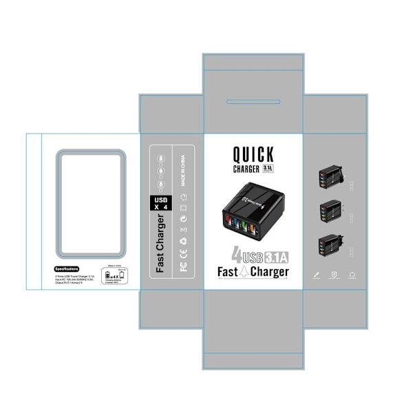 Seinän sovitin 4 LED-portilla Musta black one size