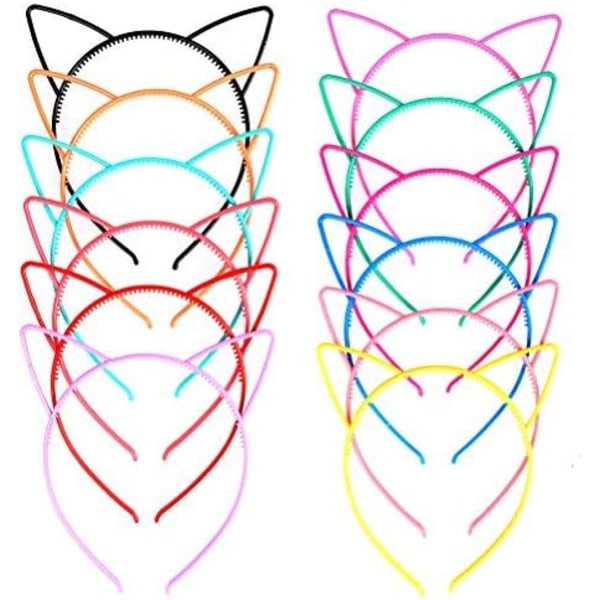12-pack Cat Ears Pannband Plast Cat Pannband Cat Bow Pannband Makeup Party Huvudbonader för kvinnor