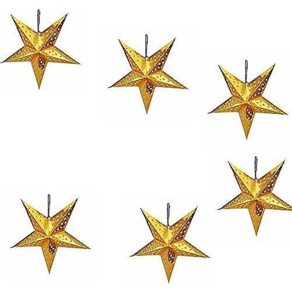 6 pakke 3D Pentagram papirlykter til jul, bryllup, fest
