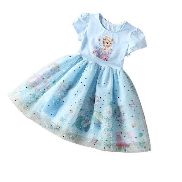 Flickor Princess Dress Frozen Elsa Lace Klänning för födelsedag Blå 120cm