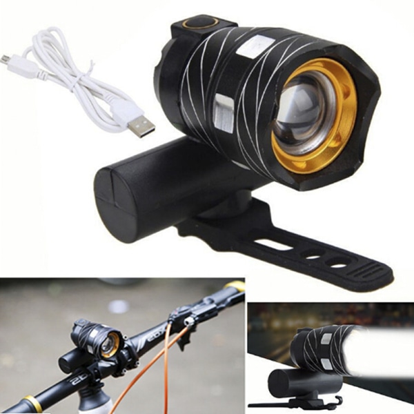 USB Genopladelig 300LM XM-L T6 LED Cykellygte Cykel Forlygte Gold