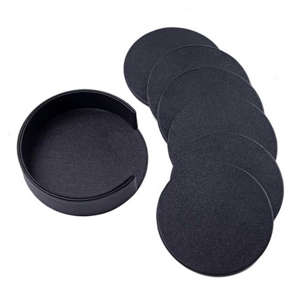6-pak Vendbare Glasunderlag Sort PU-Læder med Holder sort black