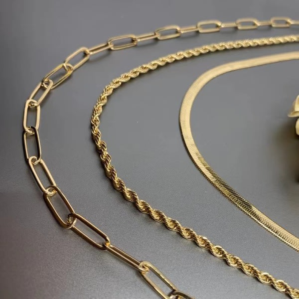 Guldpläterad Snake Chain Halsband 3-lagers rep+gem+sill