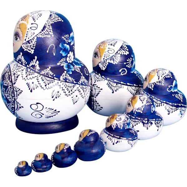 Russiske Matryoshka-dukker, 10 dele, håndlavede, gaver, legetøj (blå)