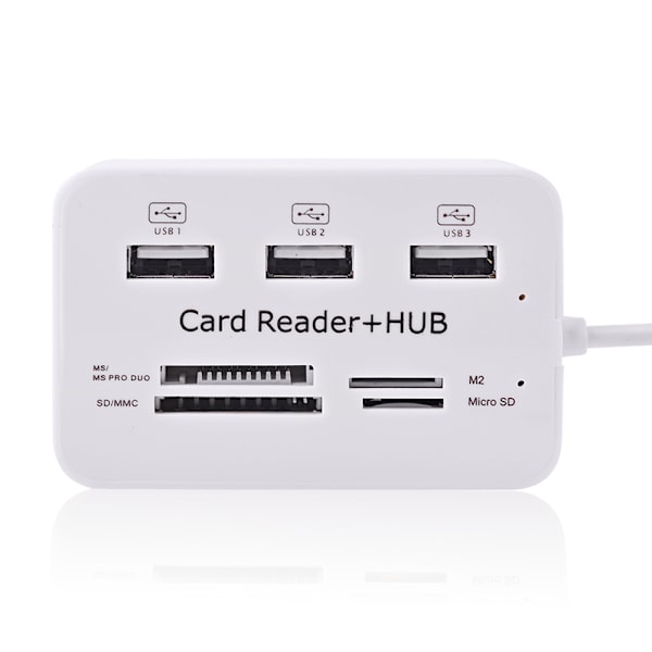USB 2.0 Minnekortleser + USB Hub (Høy Hastighet) white 55