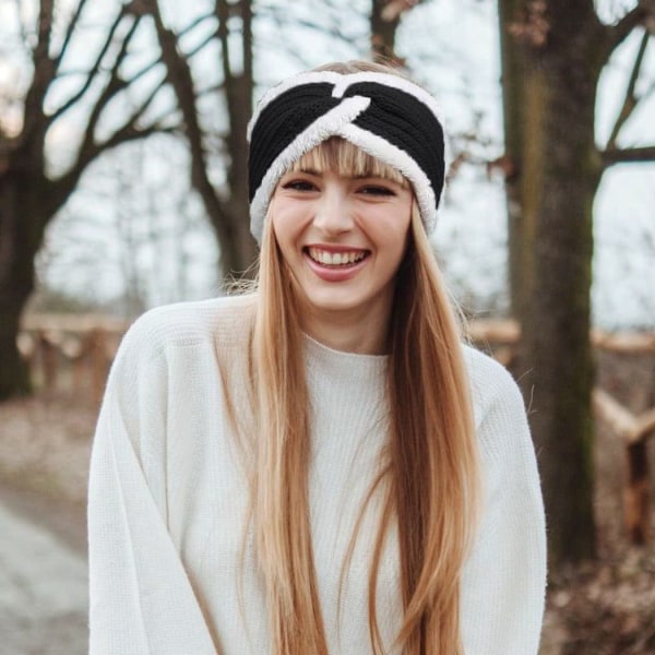 Vinterstrikket hodebånd Twist Chunky Fleece-foret hodeomslag Elastiske termiske turban-hårbånd for kvinner og jenter