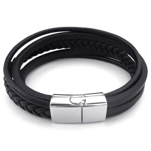 Armbåndssmykke til mænd - Flettet manschet, magnetlås - Læder - Rustfrit stål - Fancy - til mænd og kvinder - Kæde...