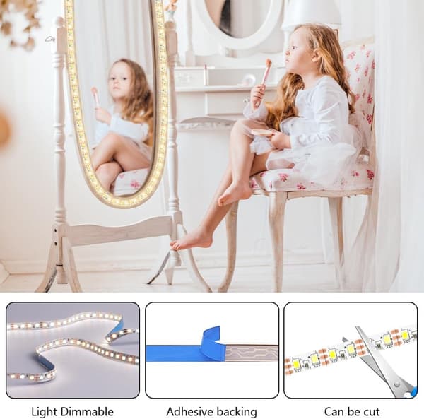 LED Spejl Dæmpbar 3 Farver 9 Niveauer Makeuplampe 2 m
