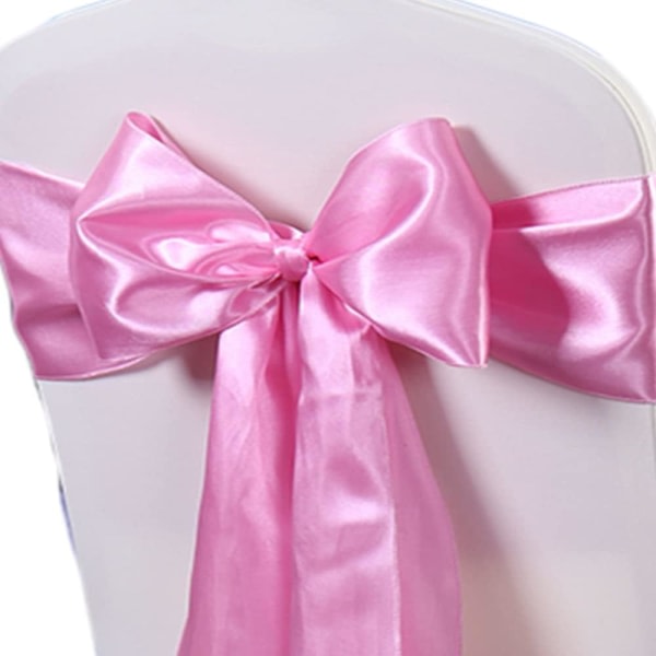 20-pak bröllop satin stol bälte rosa rosett tum band tygrem med knytband - rosa