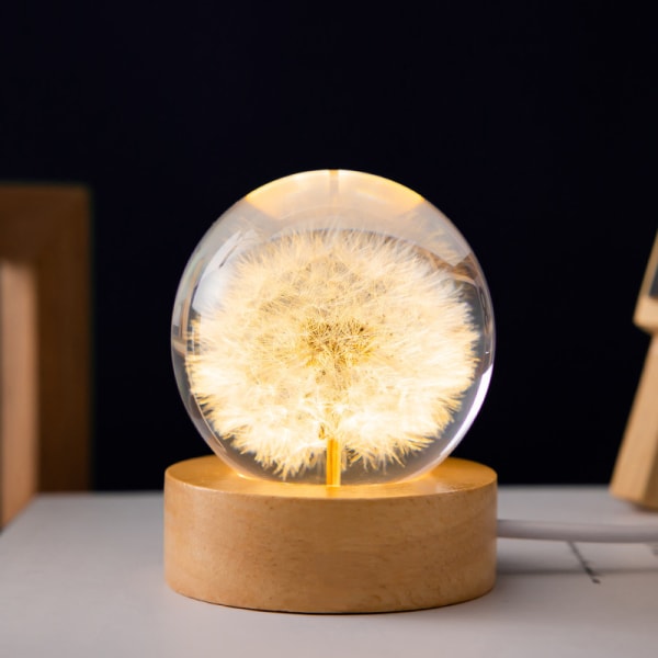 Real Preserved Flower Glass Ball Night Light | Dimmable Battery LED (Dandelion)