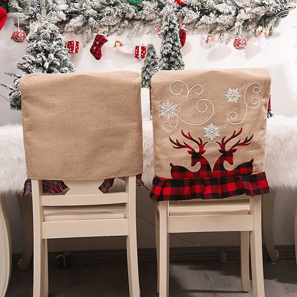 Set med 2 tvättbara julstolsöverdrag Red Elk printed tyg