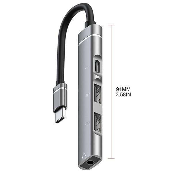 Type-C dockingstation til 3,5 mm stik USB2.0 TypeC HUB 4 i 1 splitter USB C-adapter til UDisk-tastatur Gray 0.03