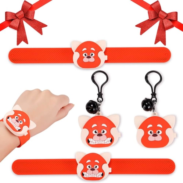 4-pak Turning Panda Röd Armbind Armbind, Nyckelring Silikon Party Favors Barn Påsk Korg Ägg Filler Födelsedagspresenter