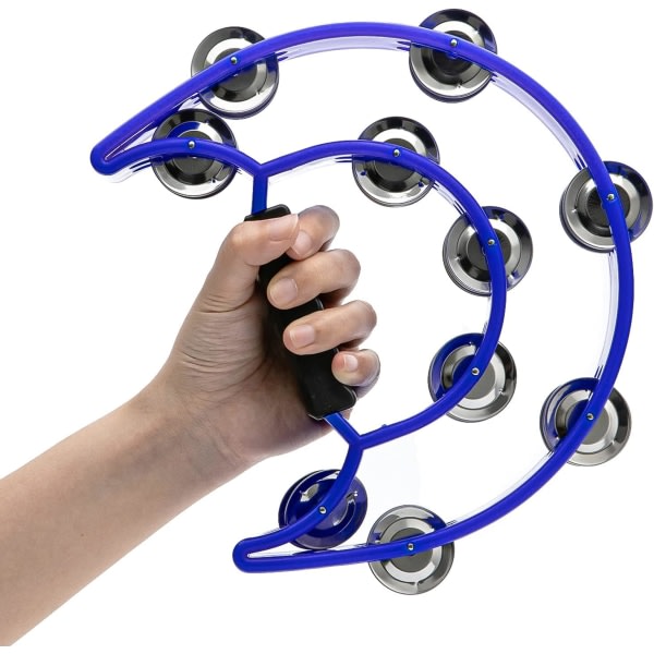 Dubbelrad tamburiini, metalljingle handhållen slagverkstamburininstrument present för barn och vuxna (blå)