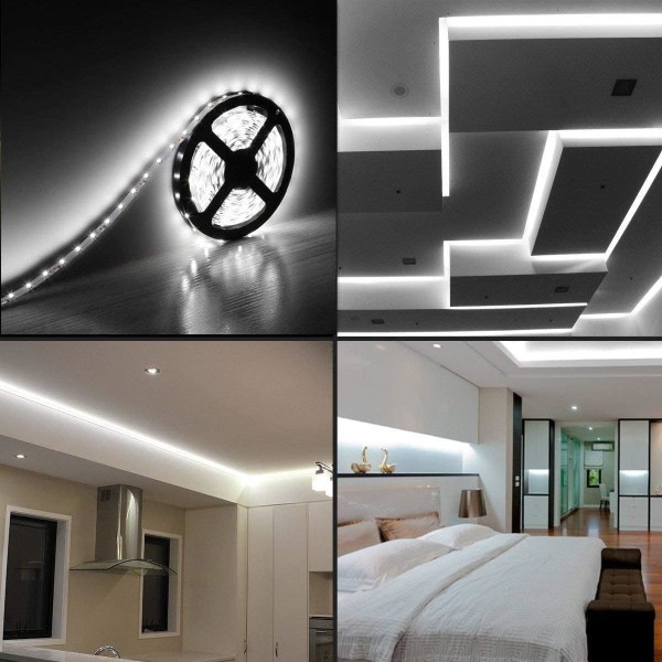 Flexibla LED-lampor, LED-remsor, vattentäta, 12 volt LED-ljusremsor, paket med 16,4 fot/5 m, för semester/fest/inomhus-/utomhusdekoration (vit)