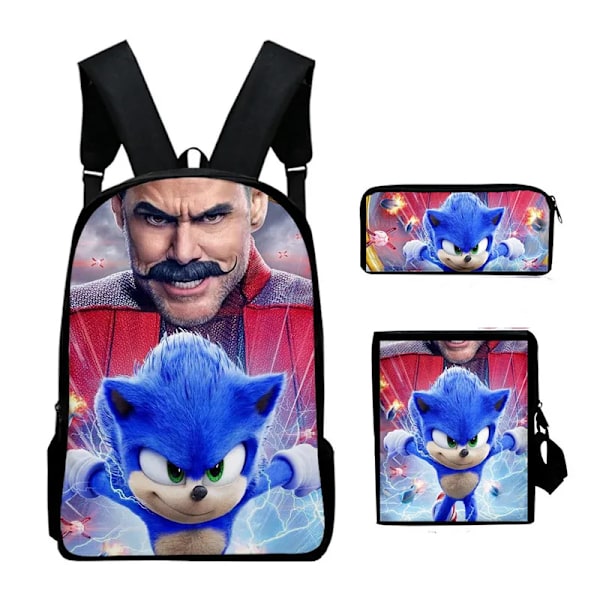 3 st 3D-tryckt Super SONIC Ryggsäck Axelväskor Etui TC-19