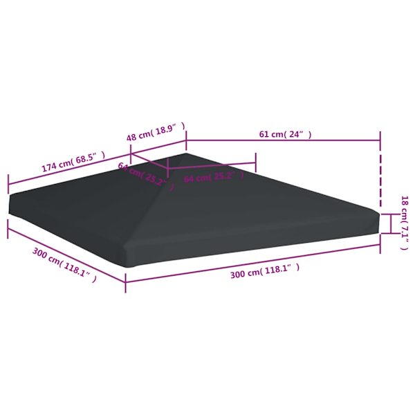 vidaXL Paviljongtak 310 g/m² 3x3 m grå gray 3600