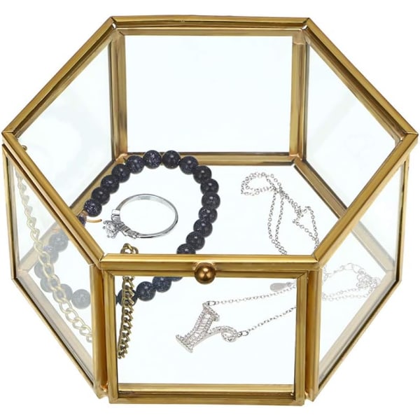 Vintage glas smyckeskrin - Golden hexagonal smycken display