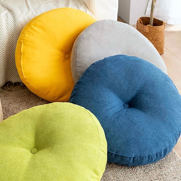 Rund gulvpude 55 cm, boosterpute kledd i 100 % bomull ekstra fast tykk sitteunderlag for voksenstol/lenestol/hage stol grønn,C