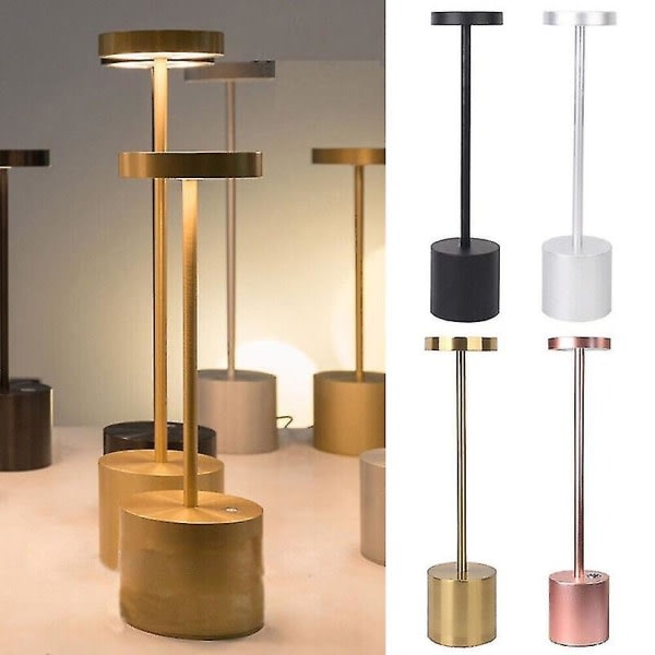 Trådløse bordlamper, LED metal USB genopladelig skrivebordslampe Spisestuelampe til restaurant/soveværelse/sovesal -bp [DB] sort