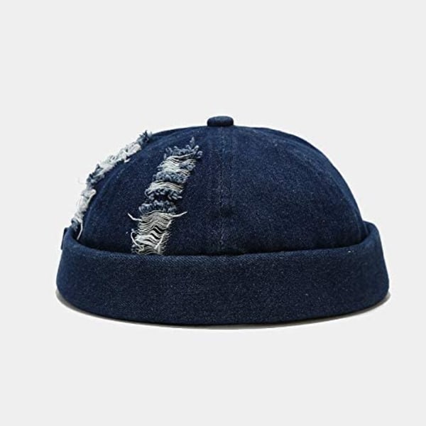 Men's Cap Denim Brimless hatter med justerbar, blå