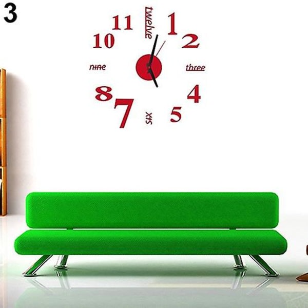 Modernt mode hemmakontor rum dekor bakgrund DIY 3d klocka väggdekal Jikaix röd