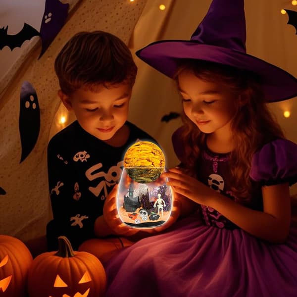 Barnas Halloween Lysende Terrariumsett – LED Nattlys Bursdagsgave for Gutter i Alderen 4–12
