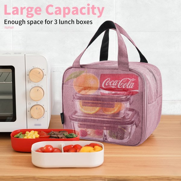 Isolerad matväska Liten dragkedja kylväska Dubbellager läckagesäker vattentät kostym för vuxna barn Arbete picknick och resor (rosa)