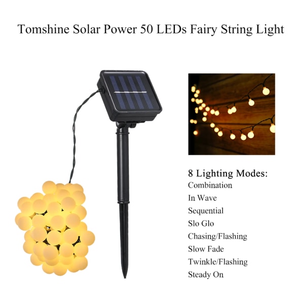 Tomshine 50 LED Outdoor Solar String Lights, 6,9 meter jul