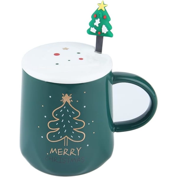 Julgranskopp, keramisk kaffekopp, med lock och rostfri sked, julklapp