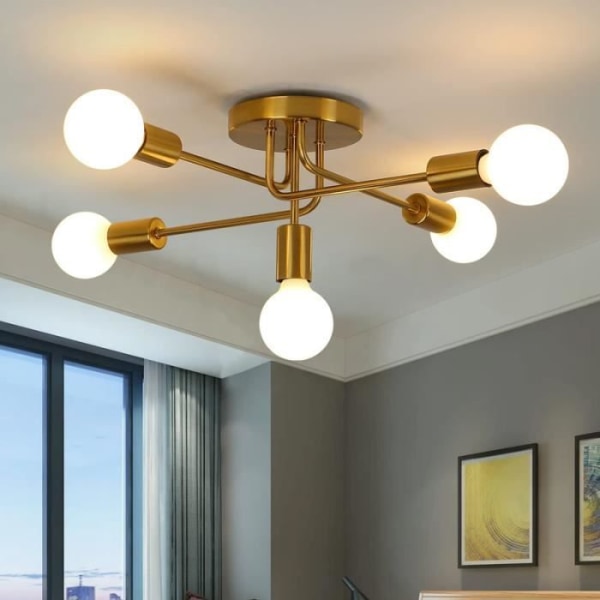 DELAVEEK Industriell Taklampa 5 Lampor E27 Guld Retro Ljuskrona För Vardagsrum Kök Matsal Sovrum