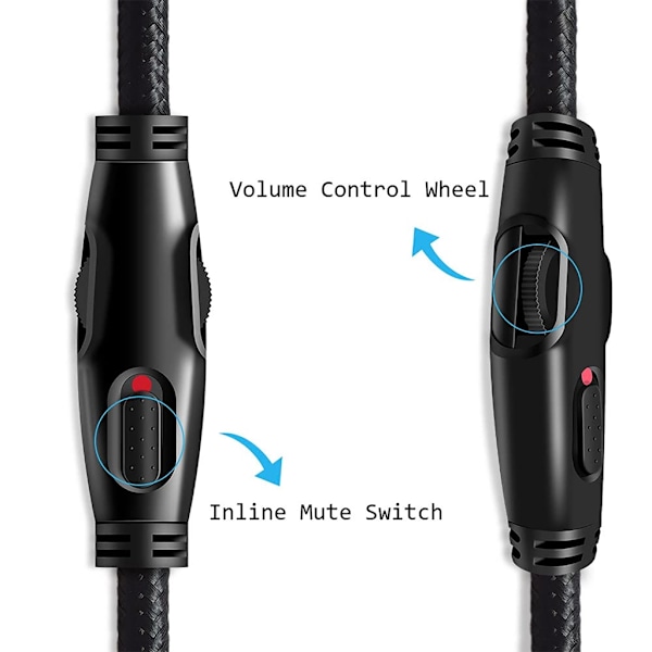 Flettet forlængerkabel til HyperX Cloud Headset-kabel Mute Lydstyrkekontrol A A
