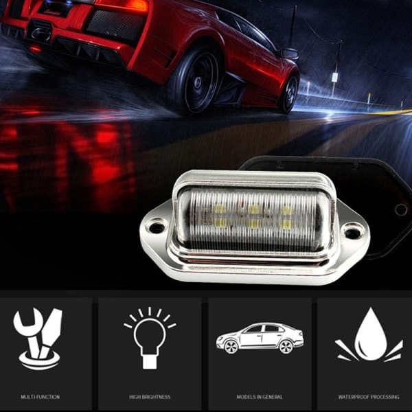 Chrome 6 LED registreringsskylt Tag Light Lamp för lastbil SUV Trailer Silver