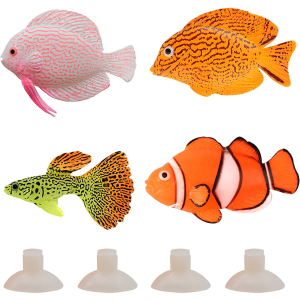 4 stykker Silikone Fake Fish, Fake Goldfish Aquarium Ornament