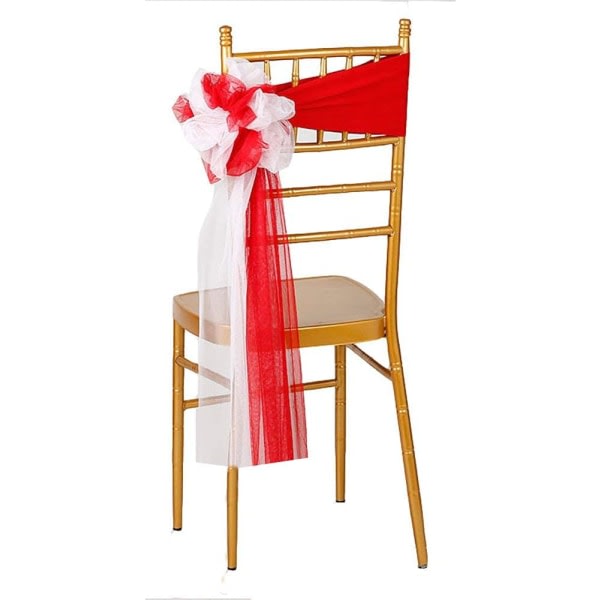 10 stykker Spandex Stretch ferdig til å bruke stolbälte Rosett Strandbröllopsdekorasjoner (stor rød+vit)