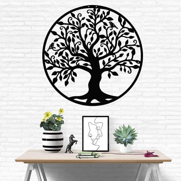 Metallinen elämänpuu seinätarra Puu ja lintujen taide seinäveistos