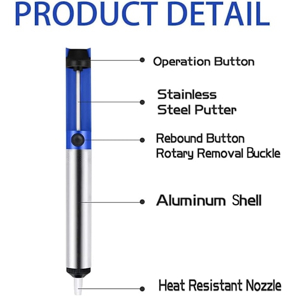 Lödsugpump, avlödningspump Lödsugsborttagningsverktyg, lödkolv Hjälpverktyg Manuell avlödningssugpump, med aluminiumbod