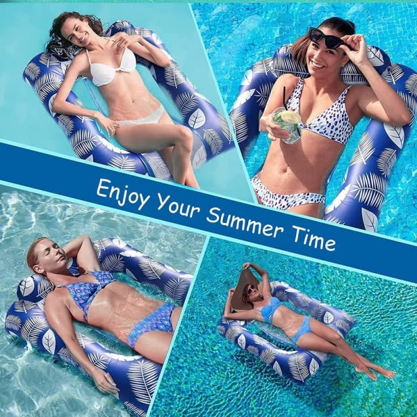 uppblåsbar poolflotta, uppblåsbar simsäng flytande säng poolstol, vattenhängmatta strandleksaker med nackstöd för sommarnöje, flytande rör