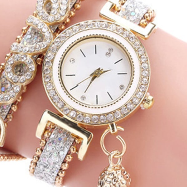 Kvinnor Armbånd Klockor Damer Love Läderrem Rhinestone Quartz Watch Gold