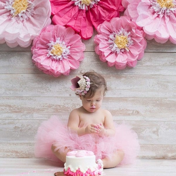 Tiara, baby /barn 1:a födelsedag hatt glitter guld blommig stil med falsk ros, 2 år gammal