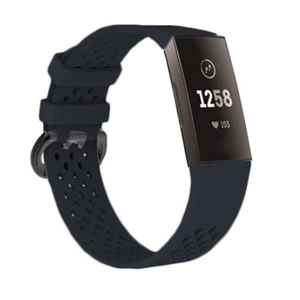 Watch av watch runt hålet Smart armband Mjukt silikonarmband för Fitbit Charge 3/4 Jikaix Mörkblå