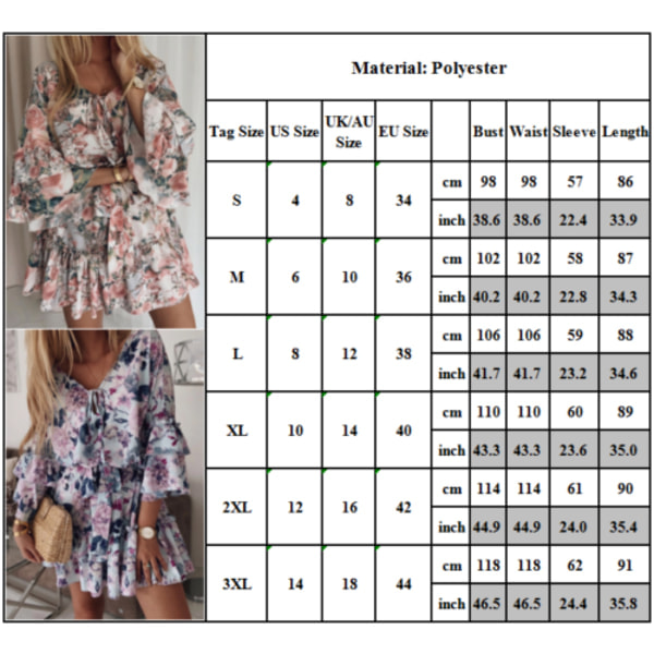 Naisten Boho Minimekko Kukka Kesämekko Tunikamekko Vapaa-ajan Mekko Skater-mekko, vaaleanpunainen, XL